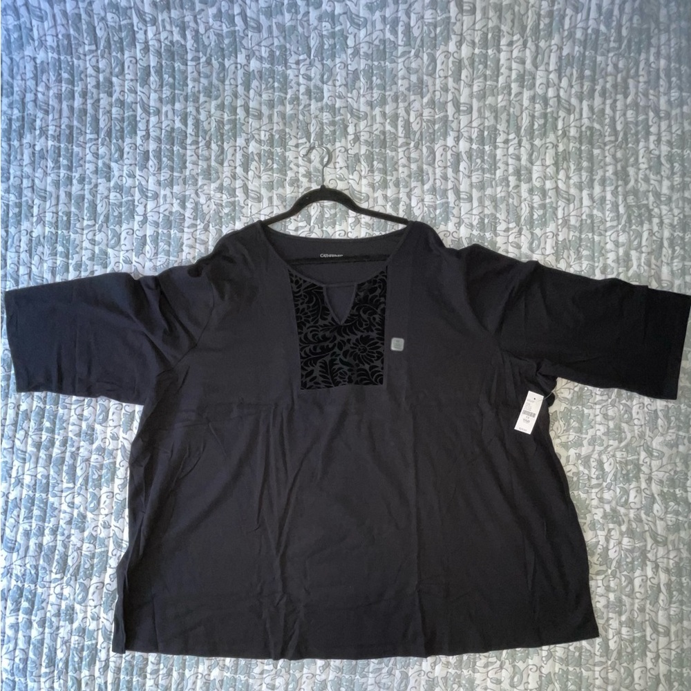 Black long Sleeve Top with Patterned Detail